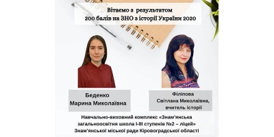 200 балів на ЗНО з історії отримала випускниця Кіровоградщини