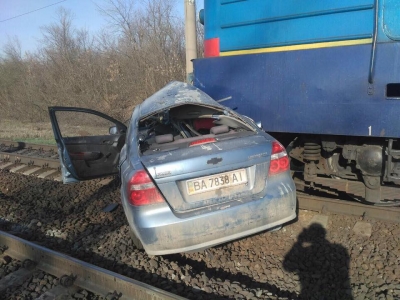На Кіровоградщині поїзд протаранив легковик на переїзді (ФОТО)